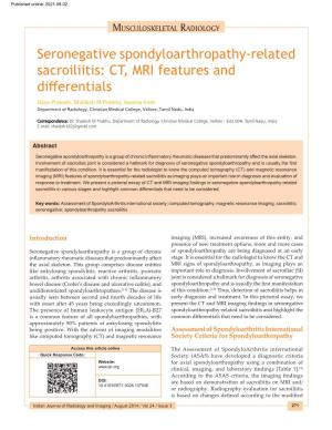 Seronegative Spondyloarthropathy‑Related Sacroiliitis