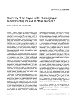 Discovery of the Fuyan Teeth: Challenging Or Complementing the Out-Of-Africa Scenario?