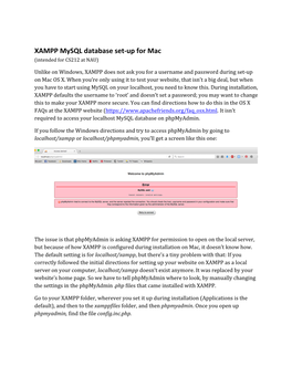 XAMPP Mysql Database Set-Up for Mac (Intended for CS212 at NAU)