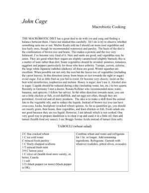 Cage Macrobiotic Recipes