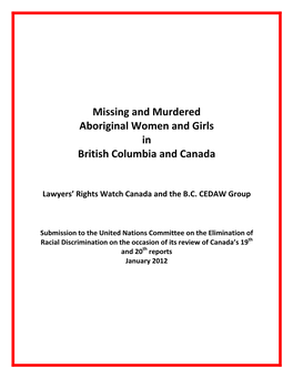 Missing and Murdered Aboriginal Women and Girls in British Columbia and Canada