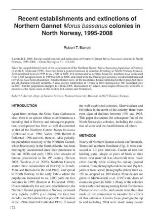 Recent Establishments and Extinctions of Northern Gannet Morus Bassanus Colonies in North Norway, 1995-2008