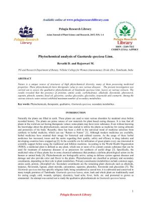 Phytochemical Analysis of Guettarda Speciosa Linn