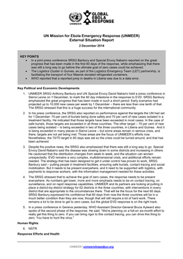 UN Mission for Ebola Emergency Response (UNMEER) External Situation Report 2 December 2014