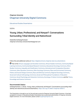 Young, Urban, Professional, and Kenyan?: Conversations Surrounding Tribal Identity and Nationhood