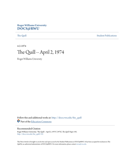 The Quill -- April 2, 1974 Roger Williams University