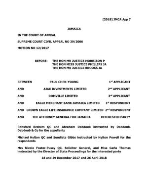 [2018] JMCA App 7 JAMAICA in the COURT of APPEAL SUPREME