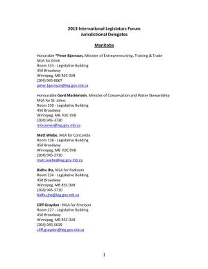 2013 International Legislators Forum Jurisdictional Delegates