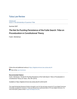 Tribe on Proceduralism in Constitutional Theory