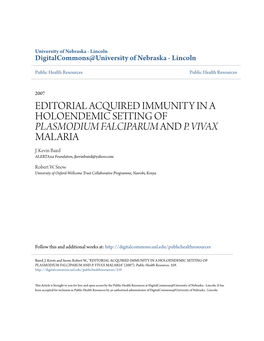 Editorial Acquired Immunity in a Holoendemic Setting of Plasmodium Falciparum and P