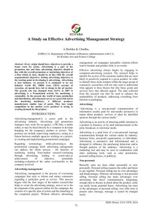 A Study on Effective Advertising Management Strategy