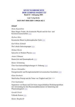 Sitzungsberichte Der Leibniz-Sozietät, Jahrgang 2003, Band 61