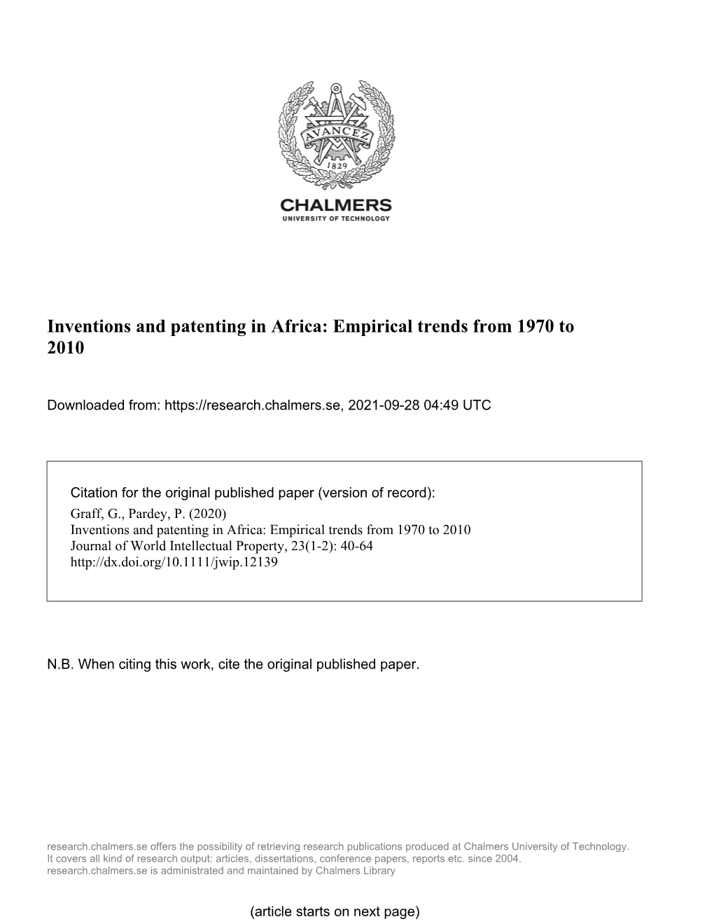 Inventions and Patenting in Africa: Empirical Trends from 1970 to 2010