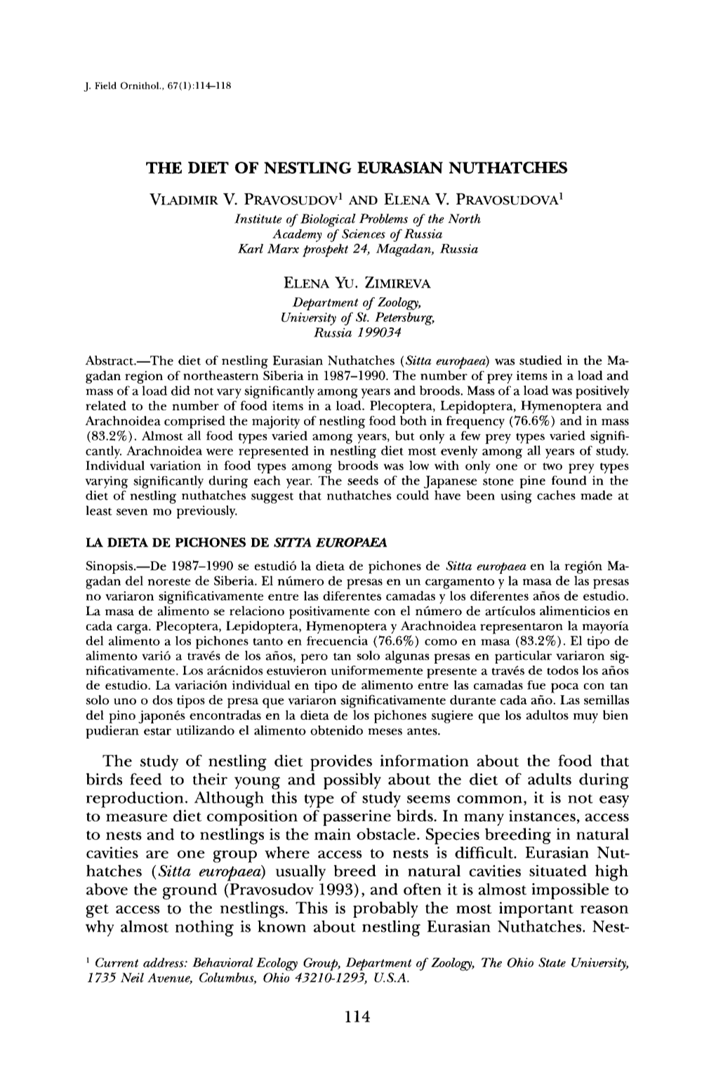 The Diet of Nestling Eurasian Nuthatches