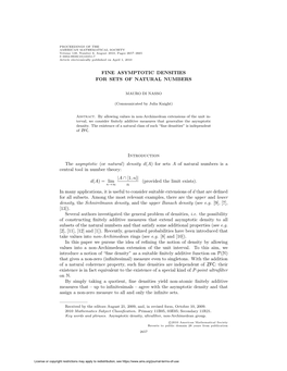 Or Natural) Density D(A)Forsetsa of Natural Numbers Is a Central Tool in Number Theory: |A ∩ [1,N]| D(A) = Lim (Provided the Limit Exists