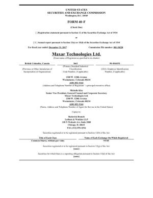 Maxar Technologies Ltd. (Exact Name of Registrant As Specified in Its Charter)