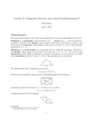 Categories, Functors, and Natural Transformations I∗