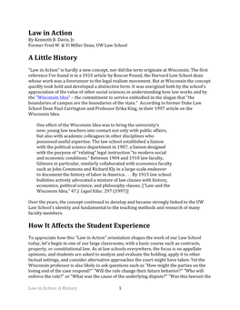 Law in Action a Little History How It Affects the Student Experience
