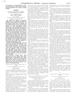 CONGRESSIONAL RECORD— Extensions of Remarks E575 HON. NANCY PELOSI