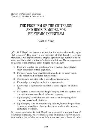 The Problem of the Criterion and Hegells Model for Epistemic Infinitism