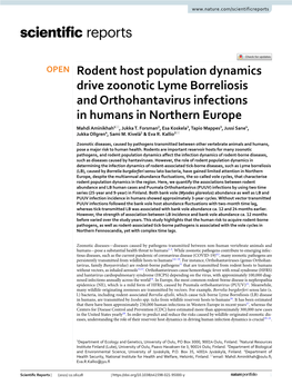 Rodent Host Population Dynamics Drive Zoonotic Lyme Borreliosis and Orthohantavirus Infections in Humans in Northern Europe Mahdi Aminikhah1*, Jukka T