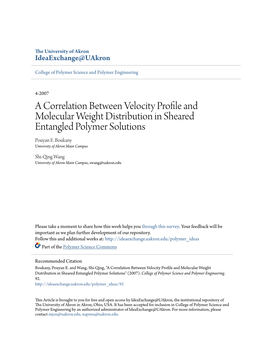 A Correlation Between Velocity Profile and Molecular Weight Distribution in Sheared Entangled Polymer Solutions Pouyan E