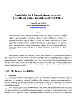 Special Relativity: a Reexamination of the Second Postulate and of Space Contraction and Time Dilation