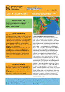 Desert Locust Bulletin Forecast Until Mid-March 2020