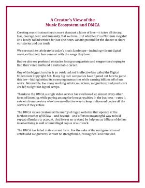 A Creator's View of the Music Ecosystem and DMCA