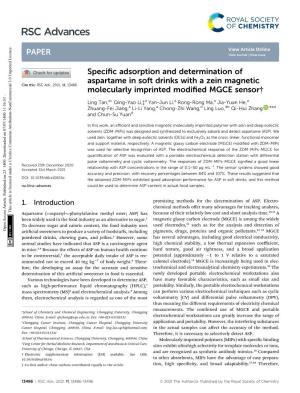 Specific Adsorption and Determination of Aspartame in Soft Drinks with A