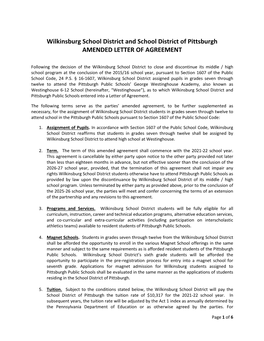 Wilkinsburg School District and School District of Pittsburgh AMENDED LETTER of AGREEMENT