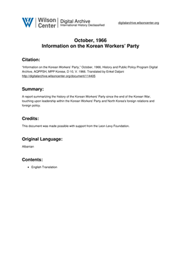 October, 1966 Information on the Korean Workers' Party