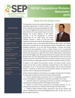 Aiche Separations Division Newsletter 2019