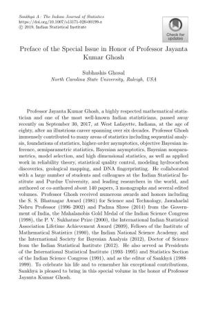 Preface of the Special Issue in Honor of Professor Jayanta Kumar Ghosh