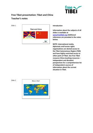 Free Tibet Presentation: Tibet and China Teacher's Notes