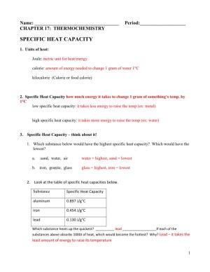 Specific Heat Capacity and Calorimetry