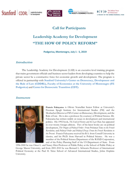 Call for Participants Leadership Academy for Development