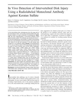 In Vivo Detection of Intervertebral Disk Injury Using a Radiolabeled Monoclonal Antibody Against Keratan Sulfate