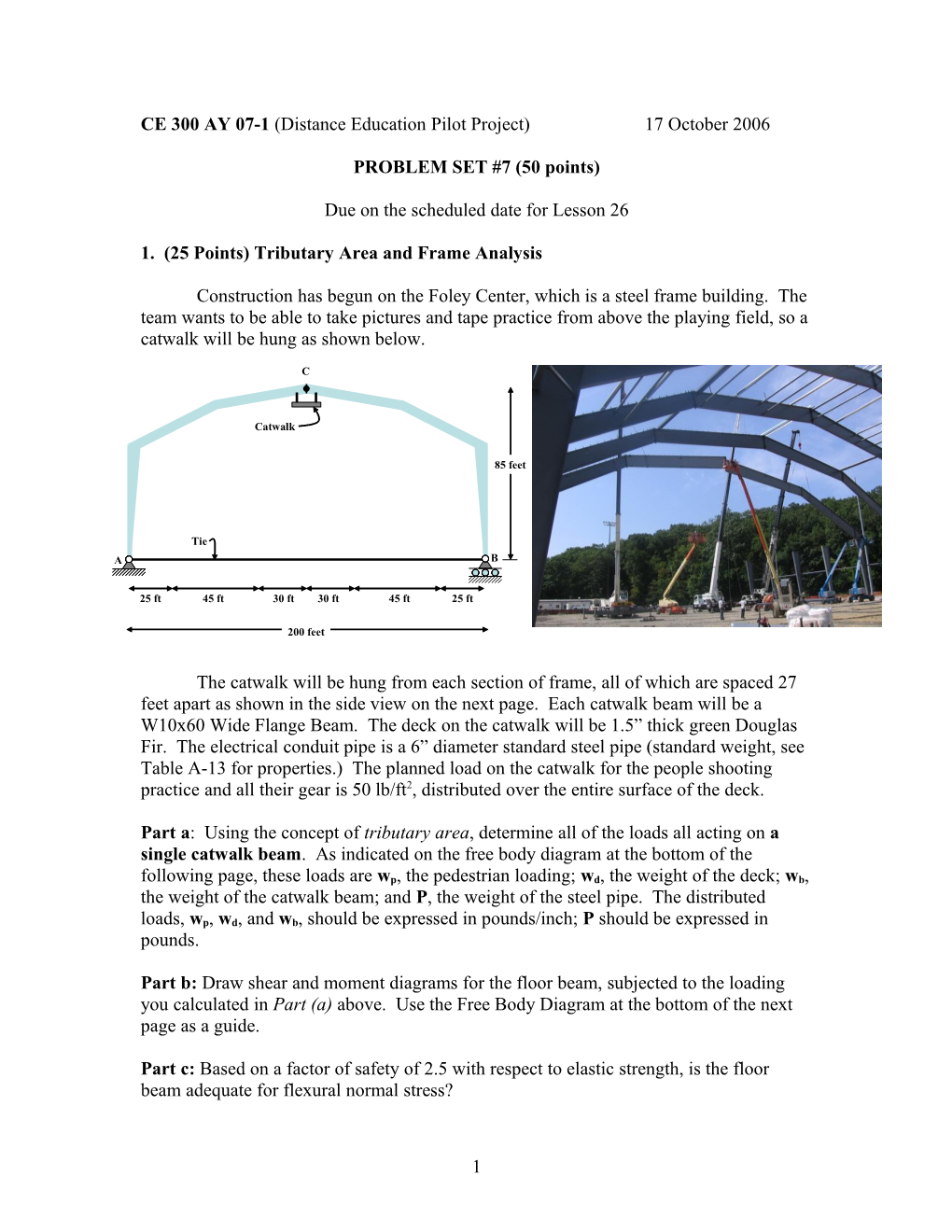 1. (25 Points) Tributary Area and Frame Analysis