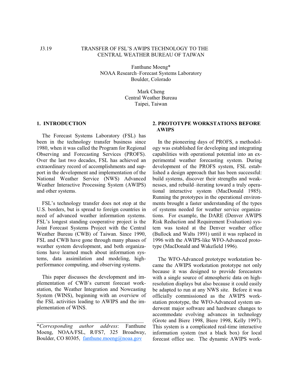 J3. 19 Transfer of Fsl's Awips Technology to the Central