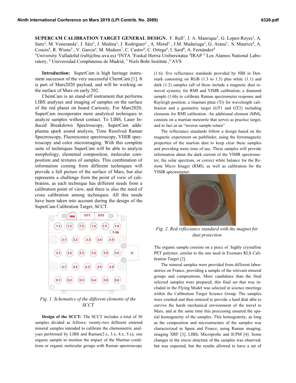 Supercam Calibration Target General Design