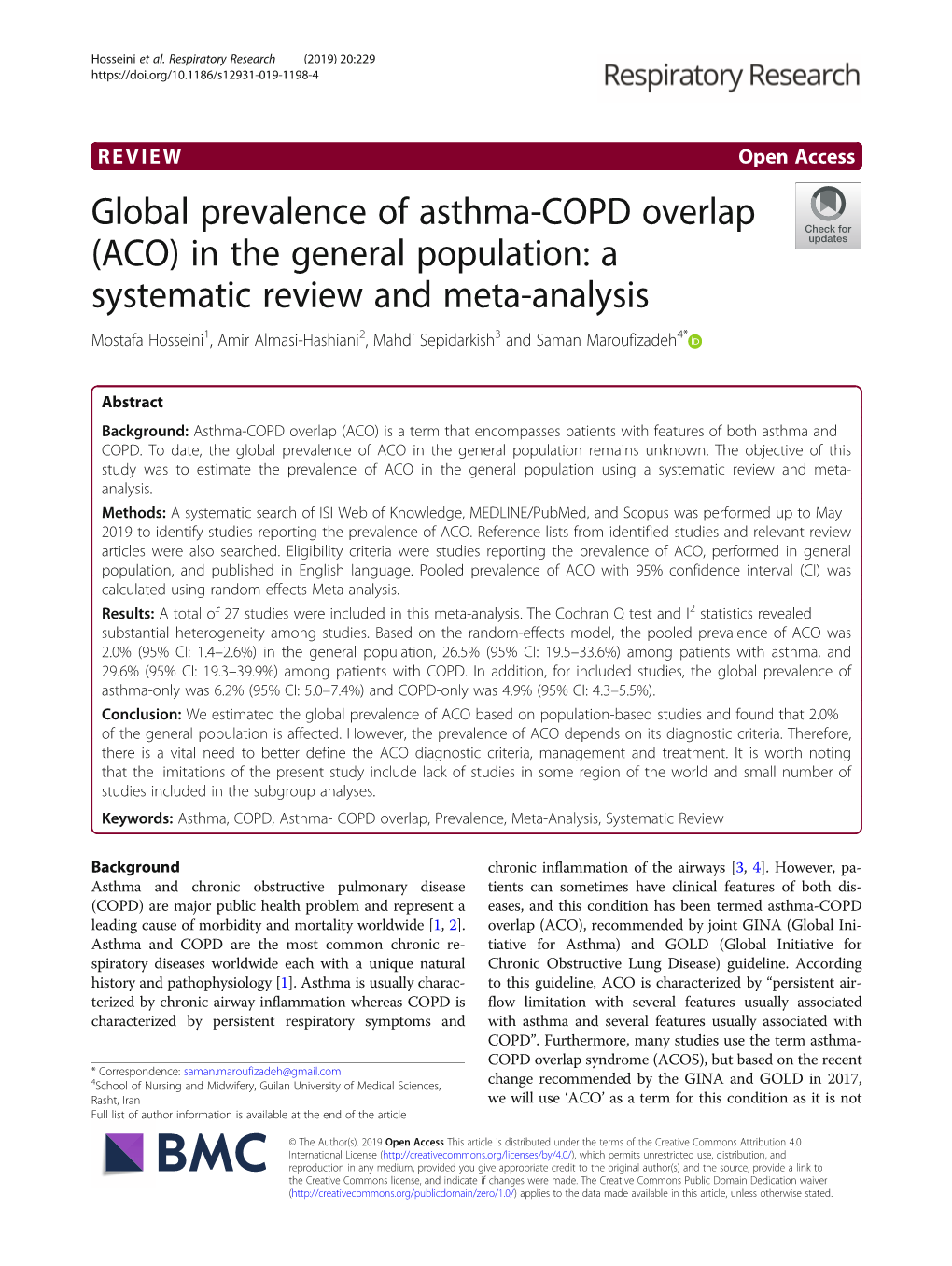 Global Prevalence of Asthma-COPD Overlap (ACO) in the General Population: a Systematic Review and Meta-Analysis