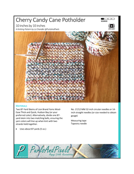 Printable Cherry Candy Cane Potholder Pattern PDF by Liz