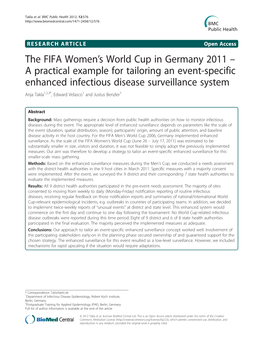 The FIFA Women's World Cup in Germany 2011 – a Practical Example for Tailoring an Event-Specific Enhanced Infectious Disease