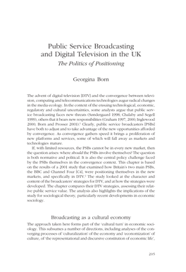 Public Service Broadcasting and Digital Television in the UK the Politics of Positioning