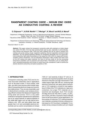 Indium Zinc Oxide As Conductive Coating: a Review