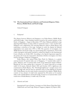 V.3 the International Court of Justice and Territorial Disputes: Pedra Branca, Middle Rocks and South Ledge