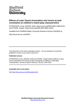 Effects of Lawn Tennis Association Mini Tennis As Task Constraints On