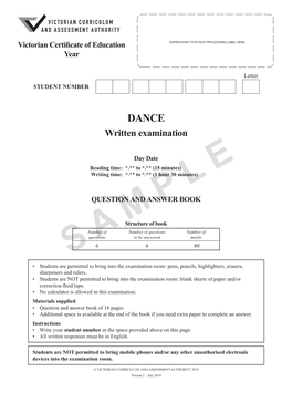 VCE Dance – Sample Written Examination