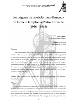Los Orígenes De La Relación Jazz–Flamenco: De Lionel Hampton a Pedro Iturralde (1956 – 1968)